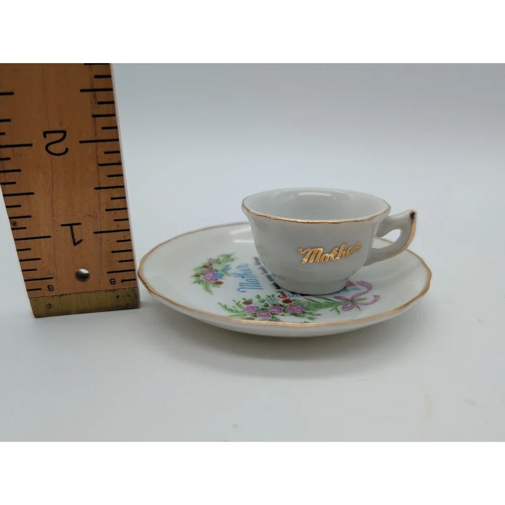 Vintage MOTHER Porcelain Miniature Cup Plate Set Rose Bouquet Gold Trim